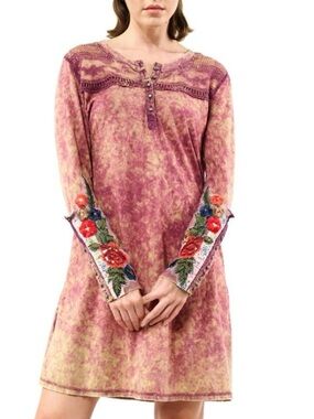 Aratta Under the Moon Light Tunic or Mini Dress in Mustard Yellow Acid Wash, S